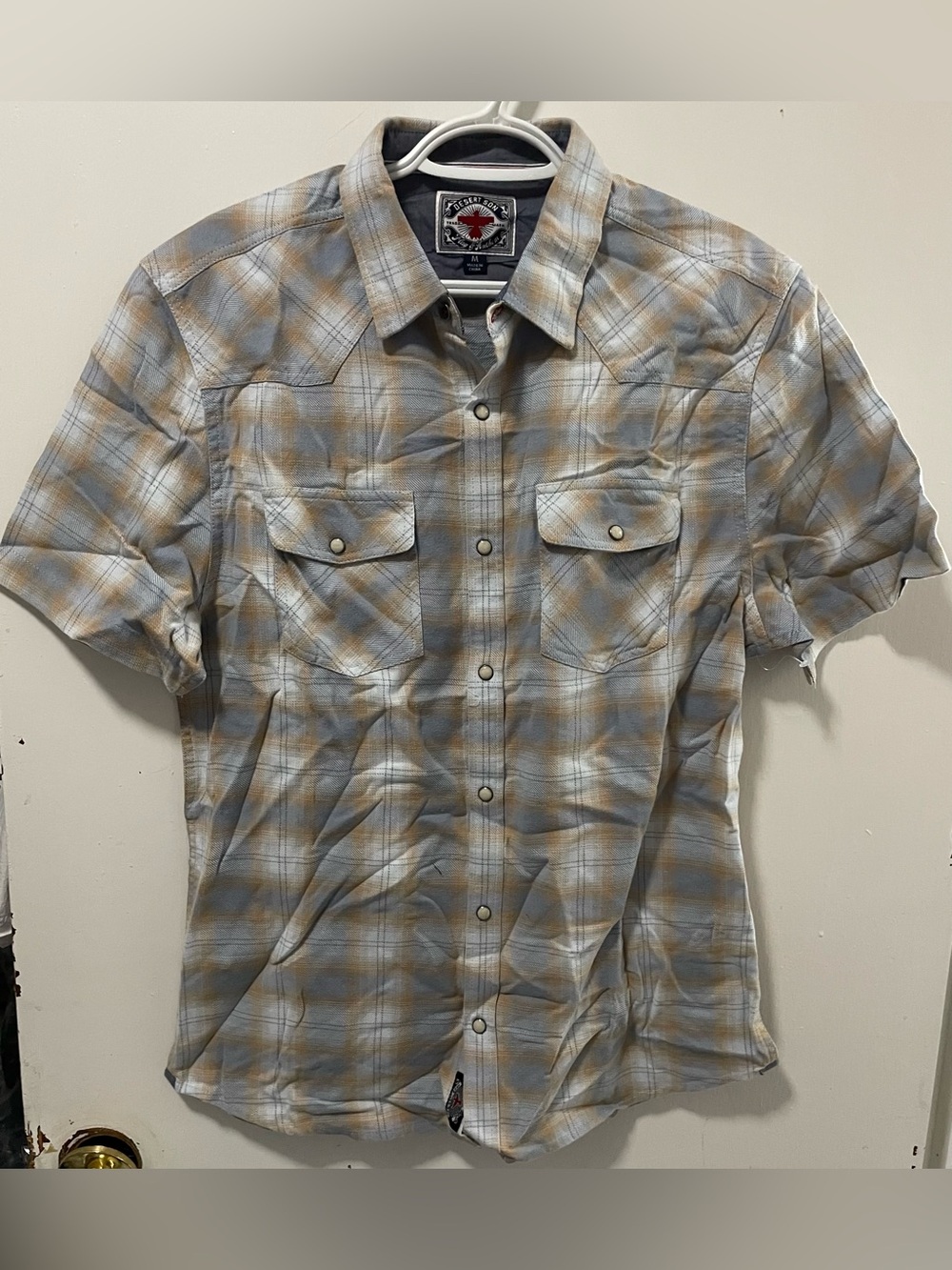 Flag & Anthem Men’s Western Shirt Plaid Snap Button Up Gray Orange White Medium